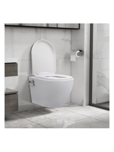 Sonata Окачена тоалетна чиния без ръб с функция биде, керамична, бяла