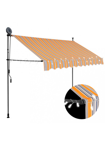 Sonata Ръчно прибиращ се сенник с LED, 300 см, жълто и синьо