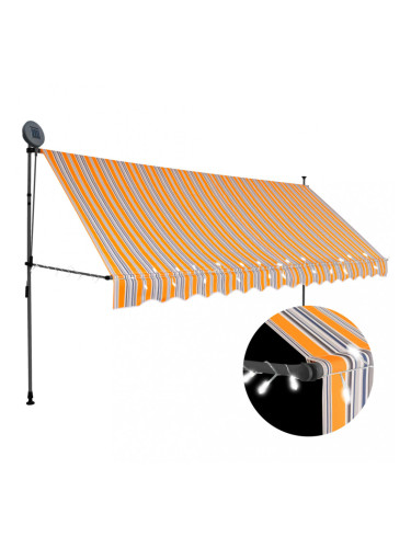 Sonata Ръчно прибиращ се сенник с LED, 350 см, жълто и синьо