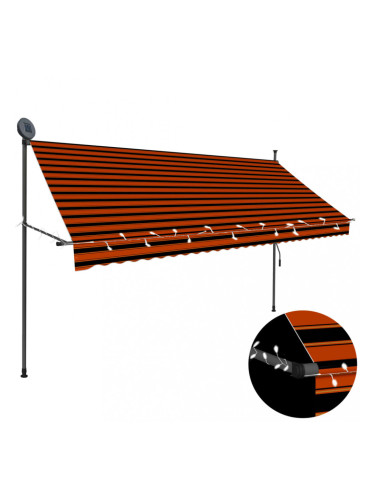 Sonata Ръчно прибиращ се сенник с LED, 300 см, оранжево и кафяво