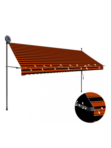 Sonata Ръчно прибиращ се сенник с LED, 350 см, оранжево и кафяво