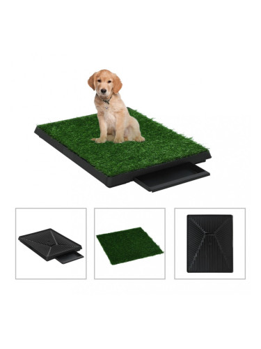 Sonata Кучешка тоалетна с тава и изкуствена трева, зелена, 63x50x7 см