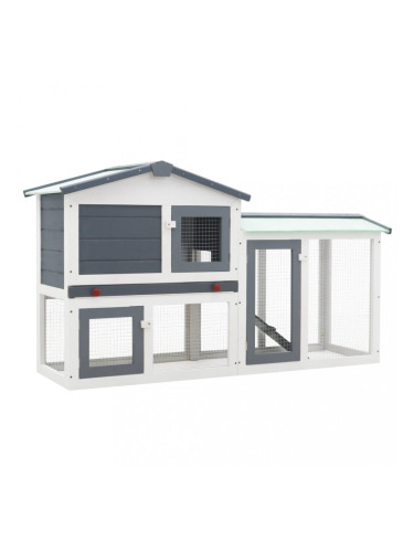 Sonata Външна голяма клетка за зайци, сиво и бяло, 145x45x85 см, дърво