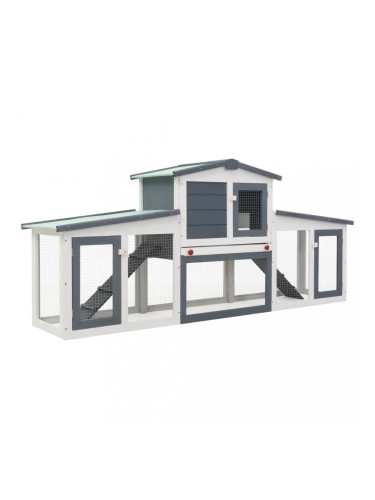 Sonata Външна голяма клетка за зайци, сиво и бяло, 204x45x85 см, дърво