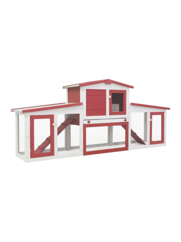 Sonata Външна голяма клетка за зайци червено и бяло 204x45x85 см дърво