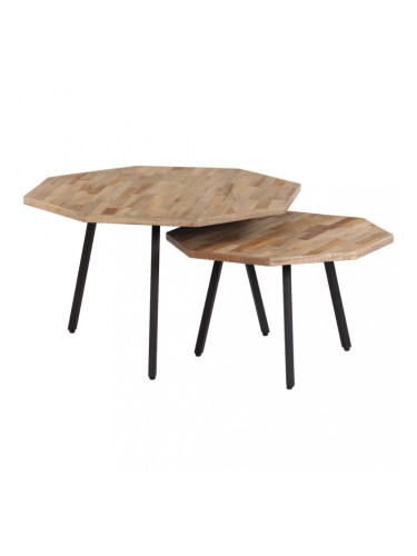 Sonata Комплект от 2 маси за кафе, шестоъгълни, регенериран тик