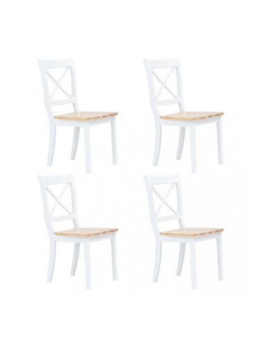 Sonata Трапезни столове, 4 бр, бяло и светло дърво, каучук масив