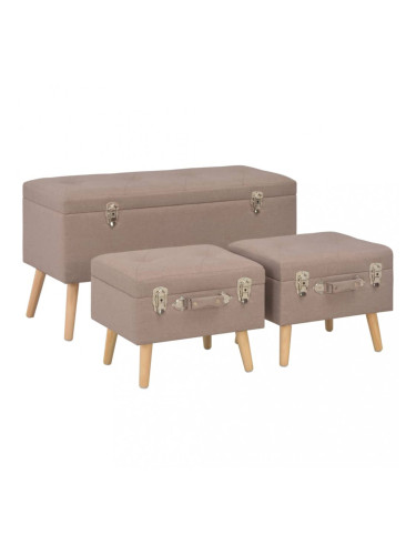 Sonata Табуретки за съхранение, 3 бр, кафяви, плат