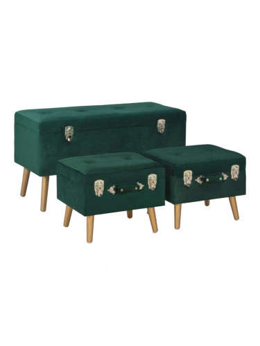 Sonata Табуретки за съхранение, 3 бр, зелени, кадифе