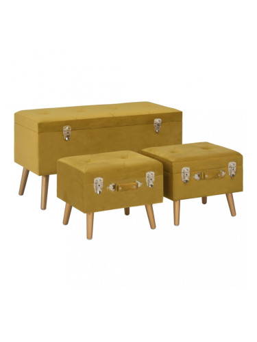 Sonata Табуретки за съхранение, 3 бр, цвят горчица, кадифе