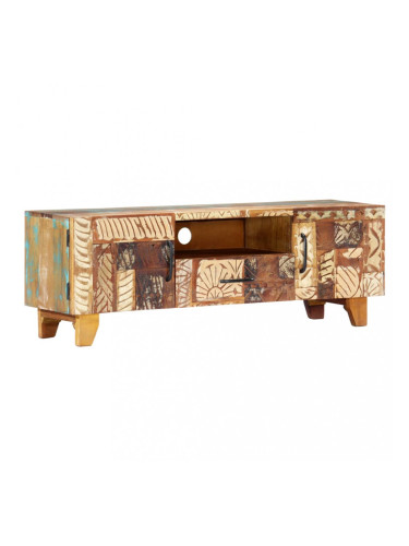 Sonata Ръчно резбован ТВ шкаф, 120x30x40 cм, регенерирано дърво масив