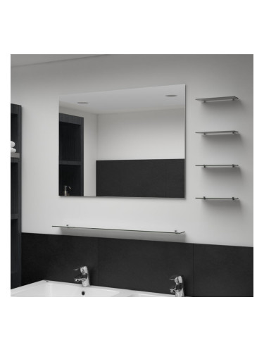 Sonata Стенно огледало с 5 рафта, сребристо, 80x60 см