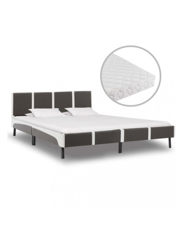 Sonata Легло с матрак, сиво и бяло, изкуствена кожа, 180x200 см