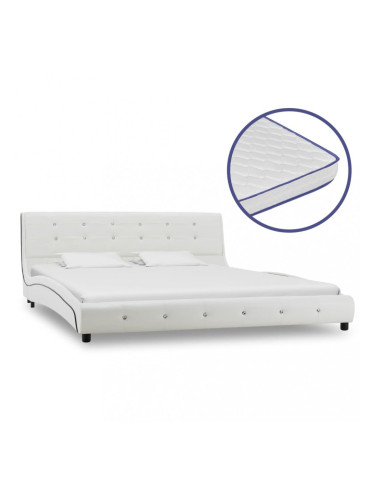 Sonata Легло с мемори матрак, бяло, изкуствена кожа, 160x200 cм