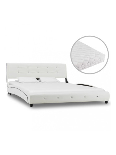 Sonata Легло с матрак, бяло, изкуствена кожа, 140x200 см