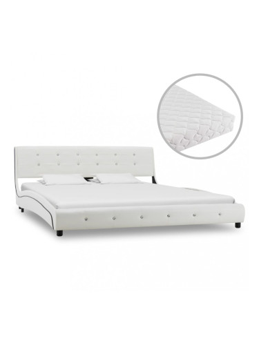 Sonata Легло с матрак, бяло, изкуствена кожа, 160x200 cм