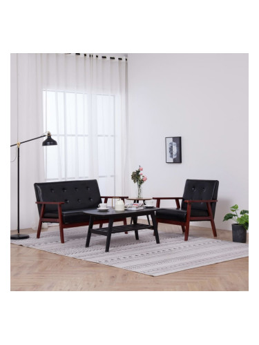 Sonata Комплект дивани от 2 части, черен, изкуствена кожа