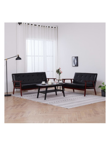 Sonata Комплект дивани от 2 части, черен, изкуствена кожа