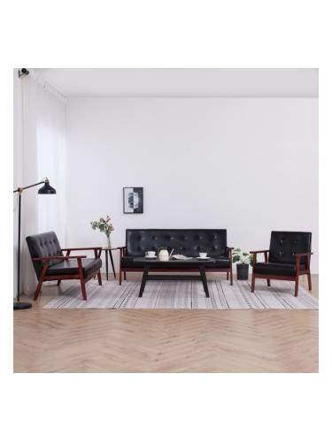 Sonata Комплект дивани от 3 части, черен, изкуствена кожа