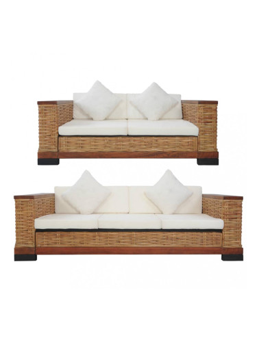 Sonata Комплект дивани с възглавници, 2 части, кафяви, естествен ратан