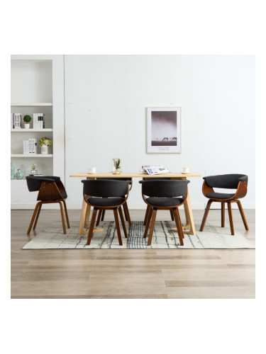 Sonata Трапезни столове, 6 бр, сиви, извито дърво и текстил