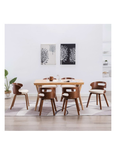 Sonata Трапезни столове, 6 бр, кремави, извито дърво и изкуствена кожа