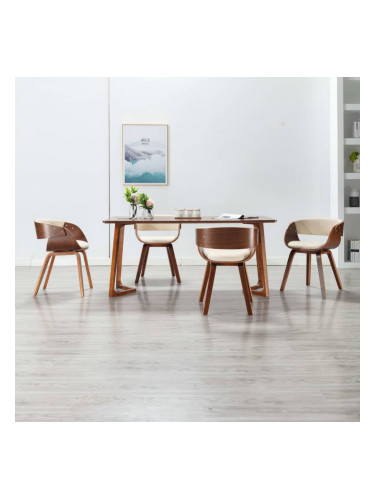 Sonata Трапезни столове, 4 бр, кремави, извито дърво и изкуствена кожа