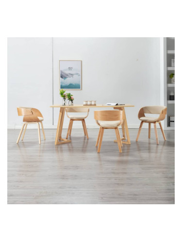 Sonata Трапезни столове, 4 бр, кремави, извито дърво и изкуствена кожа