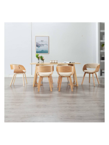 Sonata Трапезни столове, 6 бр, кремави, извито дърво и изкуствена кожа