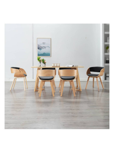 Sonata Трапезни столове, 6 бр, черни, извито дърво и изкуствена кожа