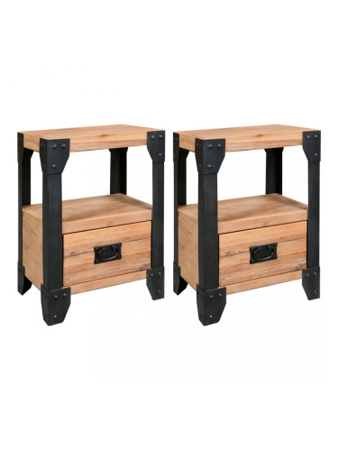 Sonata Нощни шкафчета, 2 бр, акация масив, стомана, 40x30x54 cм