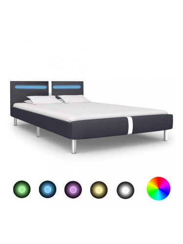 Sonata Рамка за легло с LED, черна, изкуствена кожа, 140x200 cм