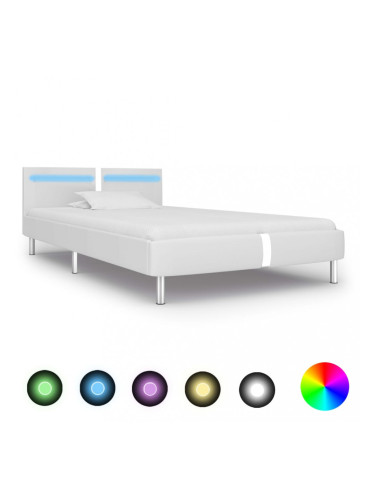 Sonata Рамка за легло с LED, бяла, изкуствена кожа, 90x200 cм