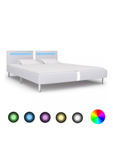 Sonata Рамка за легло с LED, бяла, изкуствена кожа, 180x200 cм