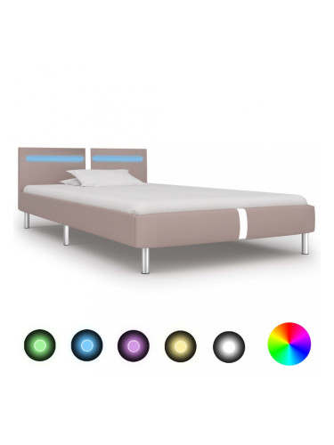 Sonata Рамка за легло с LED, капучино, изкуствена кожа, 90x200 cм