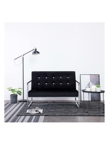 Sonata Двуместен диван с подлакътници, черен, хром и кадифе