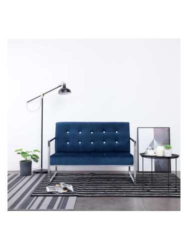 Sonata Двуместен диван с подлакътници, син, хром и кадифе