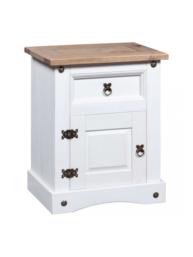 Sonata Нощно шкафче, мексикански бор, стил Корона, бяло, 53x39x67 cм