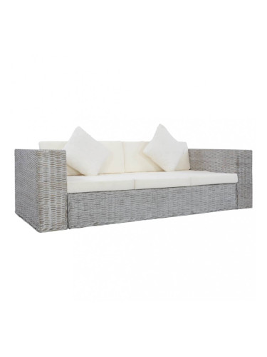 Sonata 3-местен диван с възглавници, сив, естествен ратан