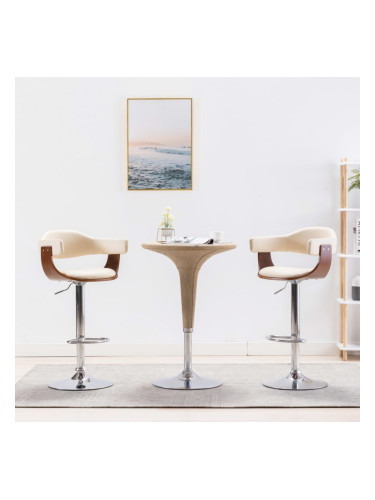 Sonata Бар табуретки, 2 бр, кремави, извито дърво и изкуствена кожа