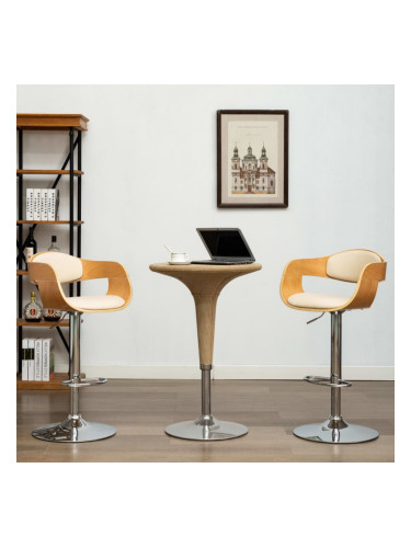 Sonata Бар стол, кремав, извито дърво и изкуствена кожа