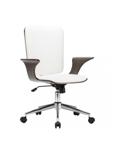 Sonata Въртящ се офис стол, бял, изкуствена кожа и извито дърво