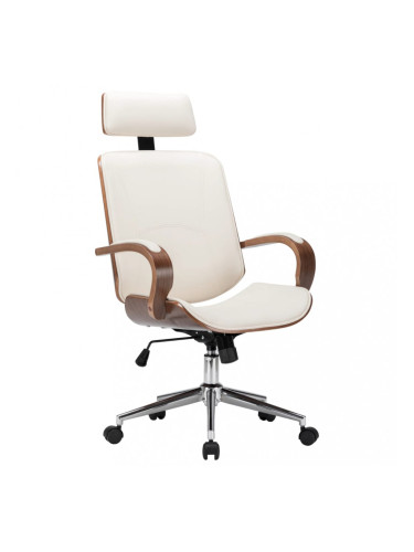 Sonata Въртящ се офис стол, кремав, изкуствена кожа и извито дърво