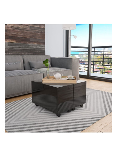 Sonata Маса за кафе, супер гланц, черна, 60x60x35 см, ПДЧ