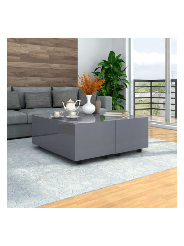 Sonata Маса за кафе, супер гланц, сива, 100x100x35 см