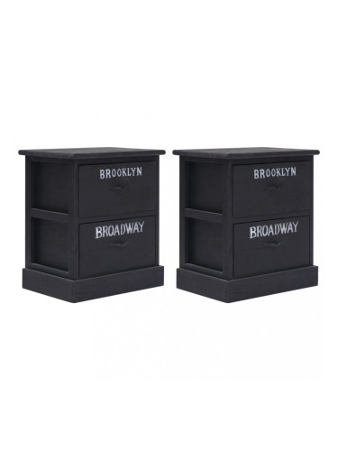 Sonata Нощни шкафчета, 2 бр, черни, 38x28x45 см, дърво от пауловния