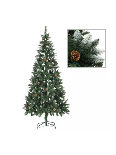 Sonata Изкуствено коледно дърво с шишарки и бели връхчета, 210 см
