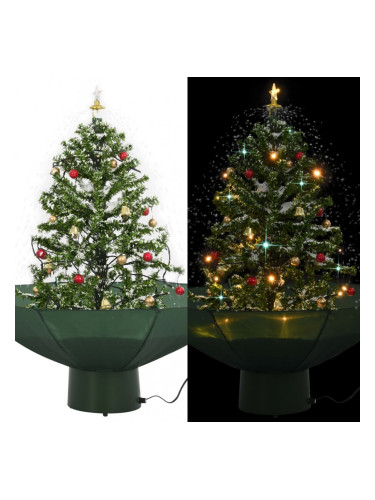 Sonata Коледна елха с валящ сняг и основа от чадър, зелена, 75 см