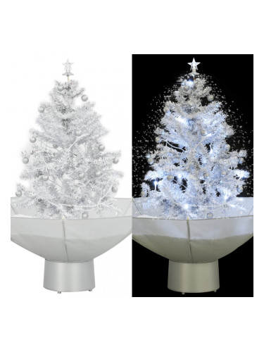 Sonata Коледна елха с валящ сняг и основа от чадър, бяла, 75 см