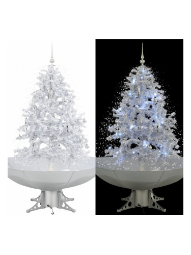 Sonata Коледна елха с валящ сняг и основа от чадър, бяла, 140 см